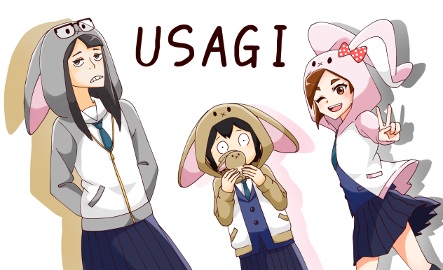 電撃おそろいうさみみパーカー3人娘