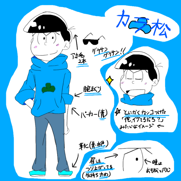 俺的、六つ子の描き分けの仕方！(カラ松ver.)