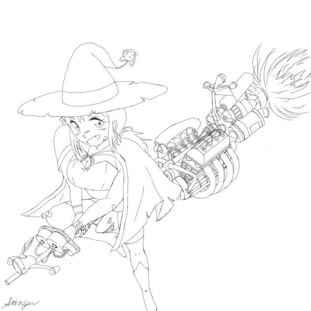 原動機付魔導箒娘 線画