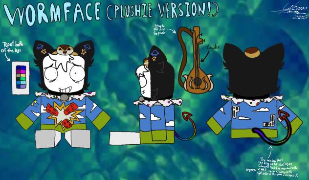 WormFace plushie reference sheet