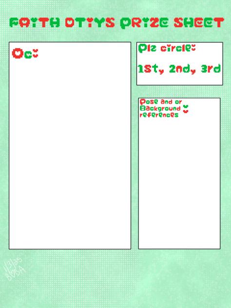 Prize sheet for FAITH DTIYS