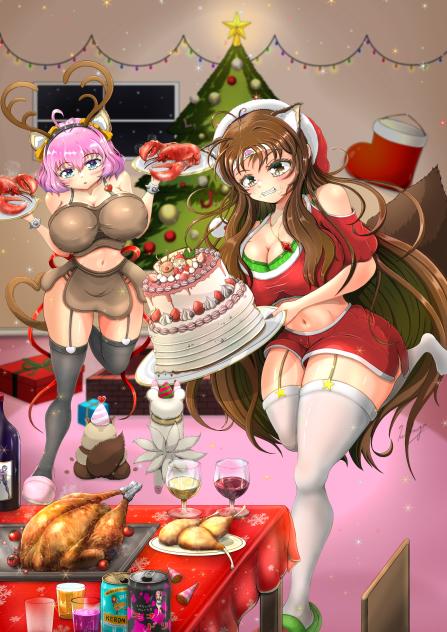オリキャライラスト　ジャッカルとラフィーのハチャメチャクリスマス