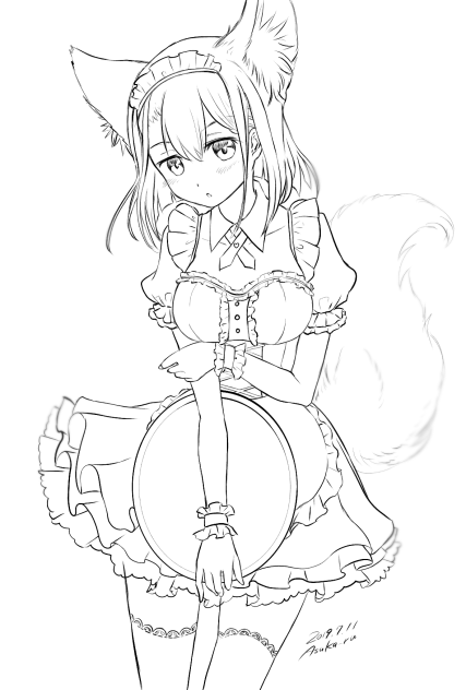 【線画】メイド狐なぎたん（マギアレコード）