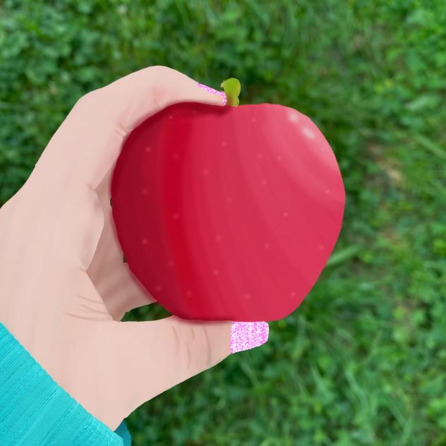 Holding an apple