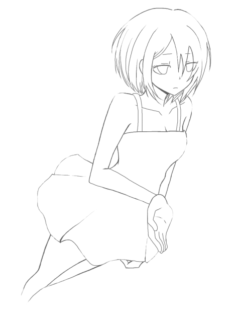 悲しげな女の子 線画