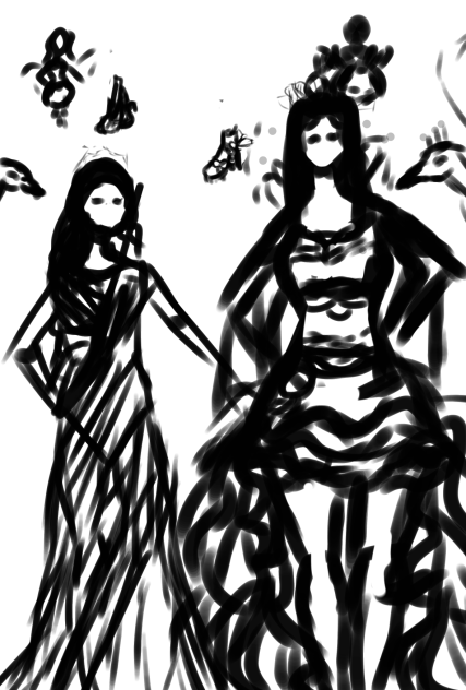 Swan and peacock outfits sketch