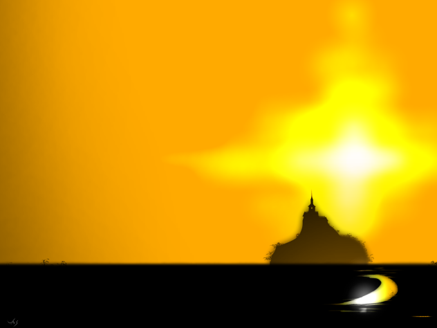 夕焼けのモンサンミッシェルっぽいの#楽しく手早く背景のワンドロ