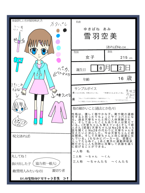 人体実験体少女キャラ募集3