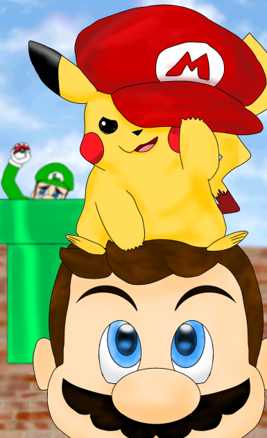 マリオの上のピカチュウ~背後にルイージ~