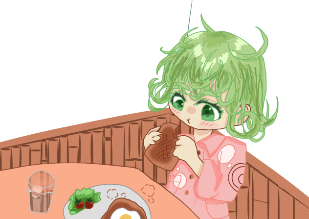 朝ご飯を食べるタツマキ