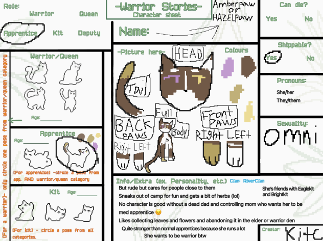 Character sheet for warrior stories