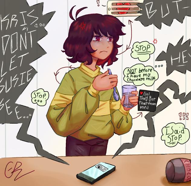 Kris with their Chocolate milk-Deltarune