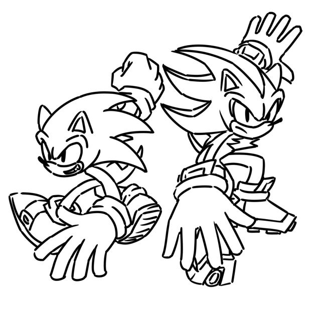 ソニックとシャドウを自分の解釈で描いてみた(ラフ)