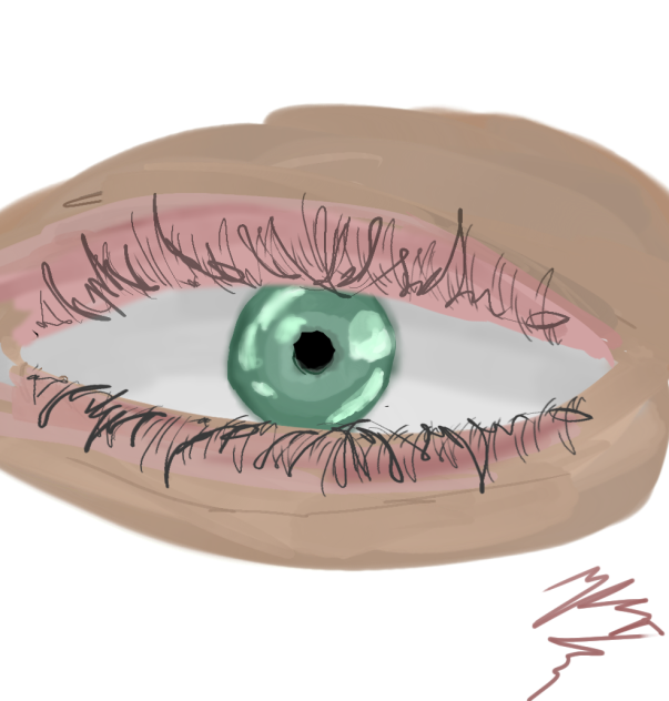 green eye with pink make-up