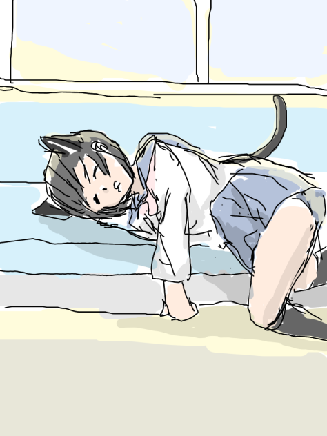 電車で寝るネコ
