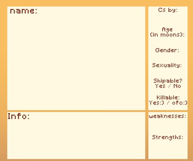 Starless Flickers, Warrior cats Cs!