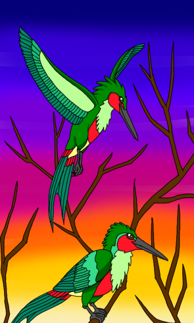 Hummingbirds at Sunrise