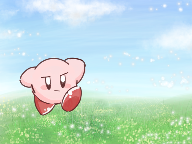 野原を駆け回るカービィ
