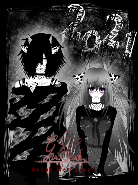 丑年擬人化モノクロ