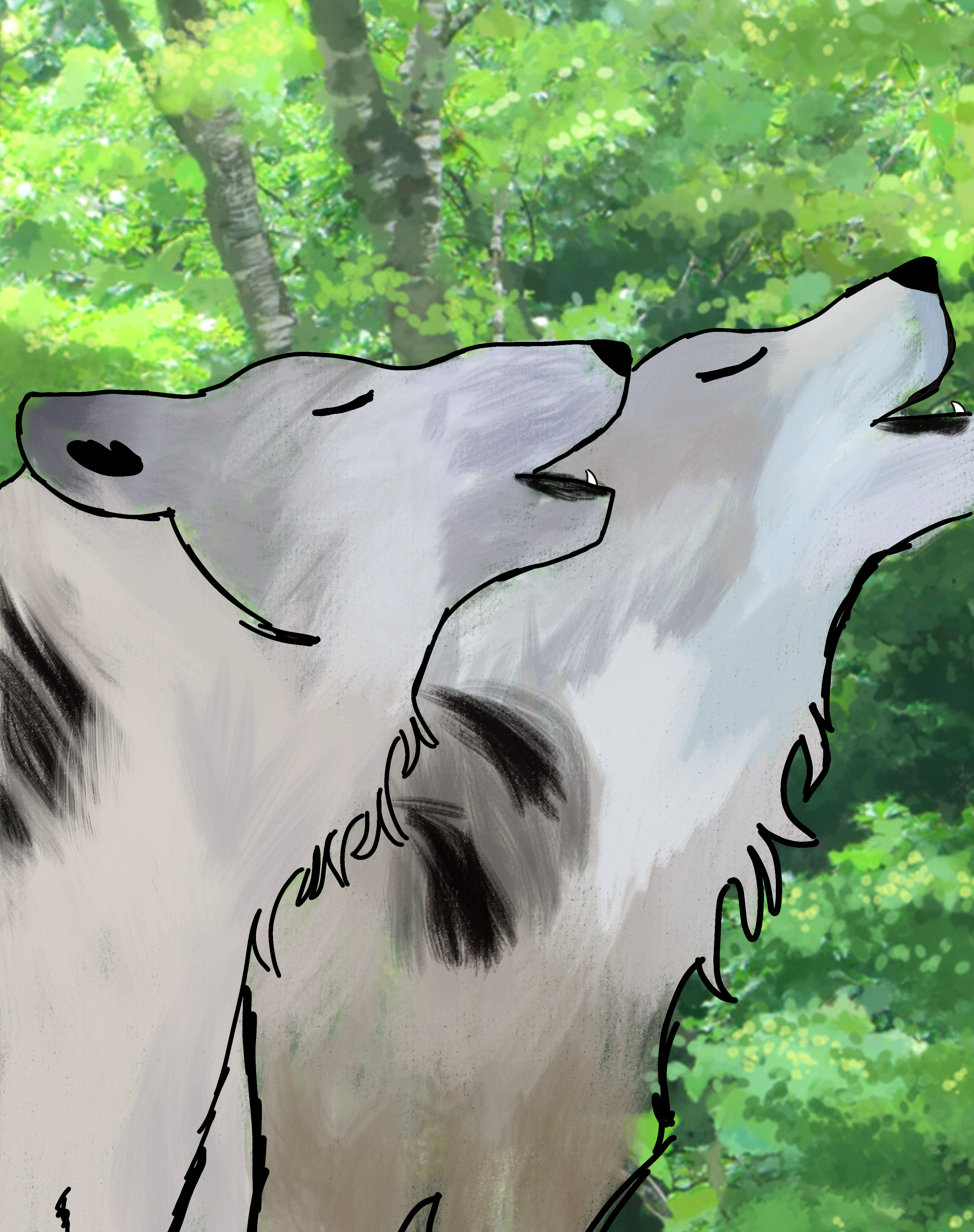 Twin wolves howl - ibisPaint
