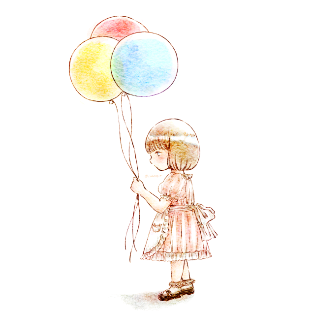 風船と女の子。
