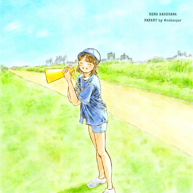 野球メガホンと女の子イラスト。