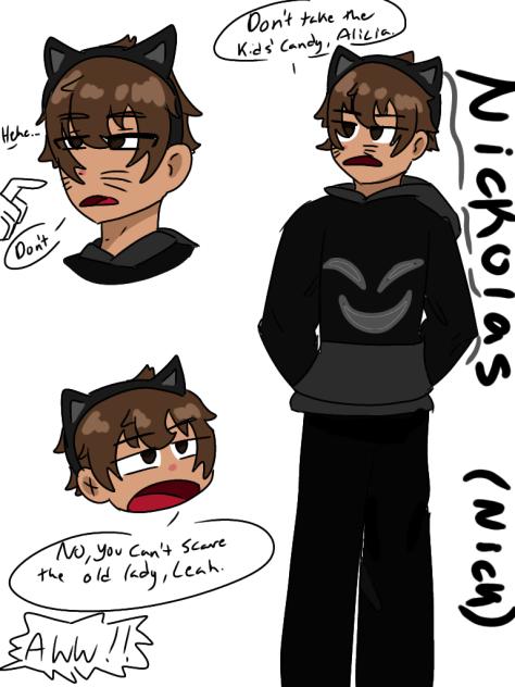 Nick in halloween costume char sheet