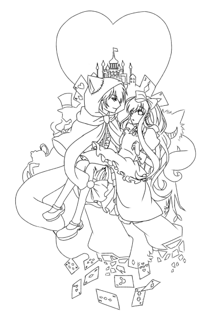 アリス&チェシャ猫 線画