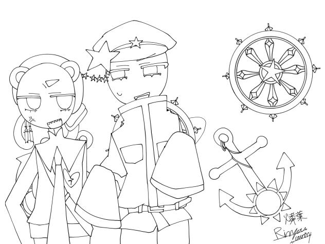 マリン衣装と軍服（線画）