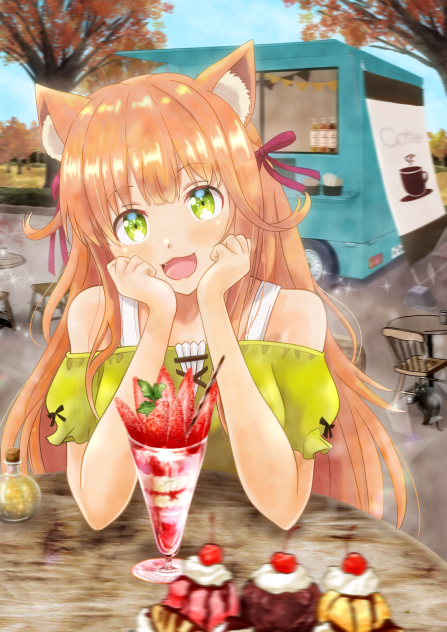 最強種の猫耳少女とオープンカフェデート