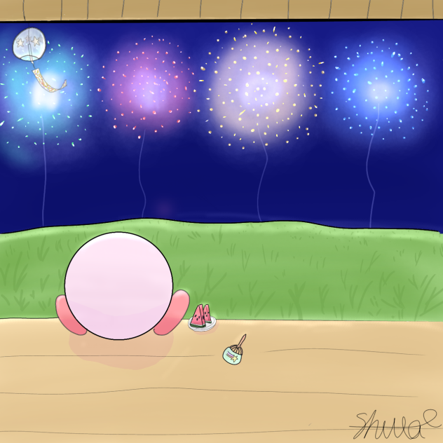 花火見てるカービィちゃん - ibisPaint