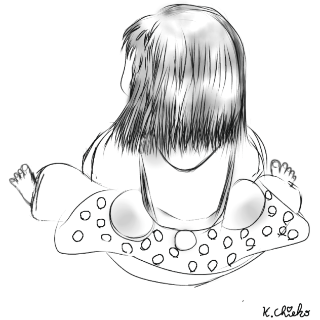 着ぐるみ着た女の子(線画)
