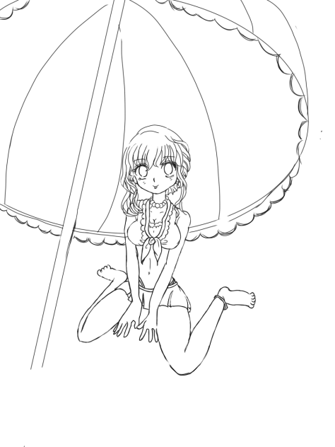 水着の女の子2 線画