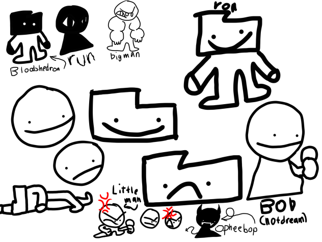 Some doodles of ron, bob, and little man