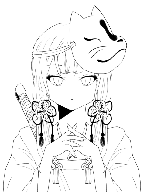 コウカツ　狐　線画