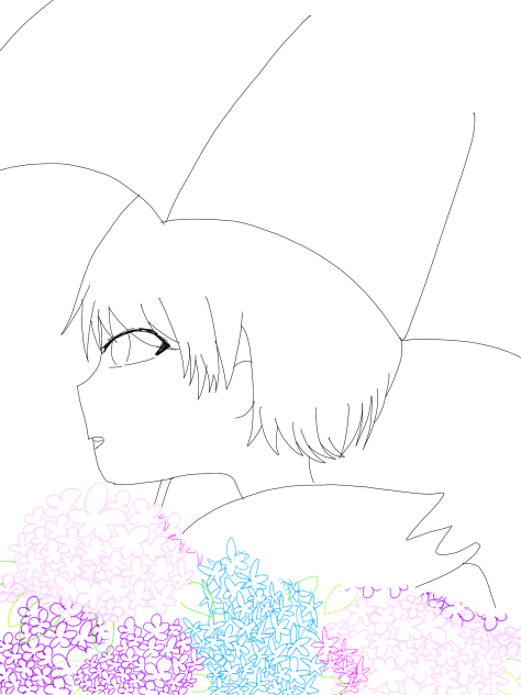 傘と紫陽花と僕（塗り絵）