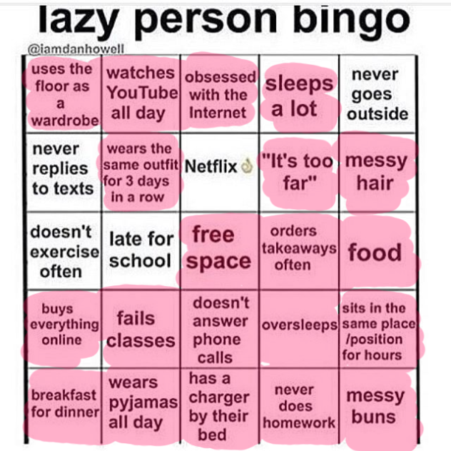 lazy person bingo