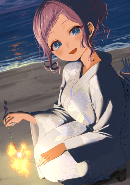 依頼イラスト「浜辺で花火」