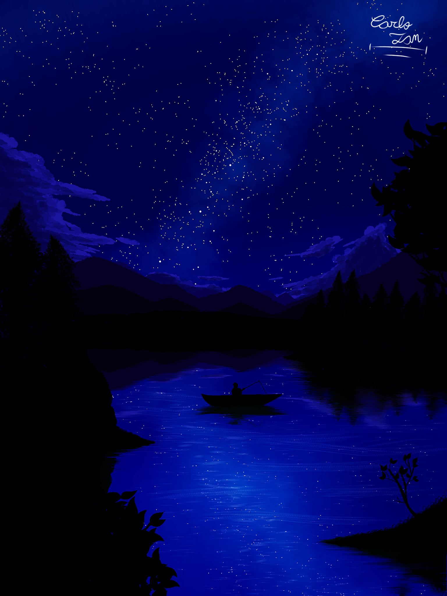 Man fishing on the river scenery. - ibisPaint