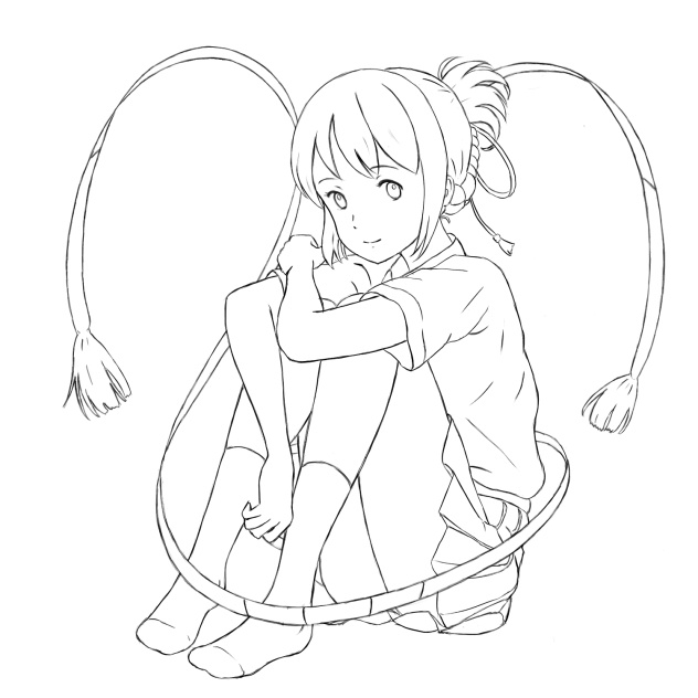 線画 君の名は。 体育座りする宮水三葉