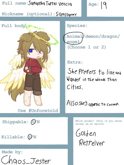 Character sheet for comic