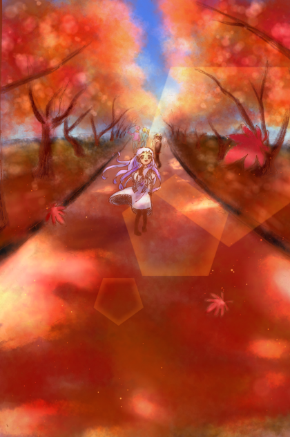紅葉並木の下で