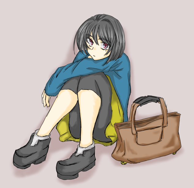 体育座りの女の子