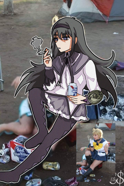 homura taking a smoke break fr (desc ig)