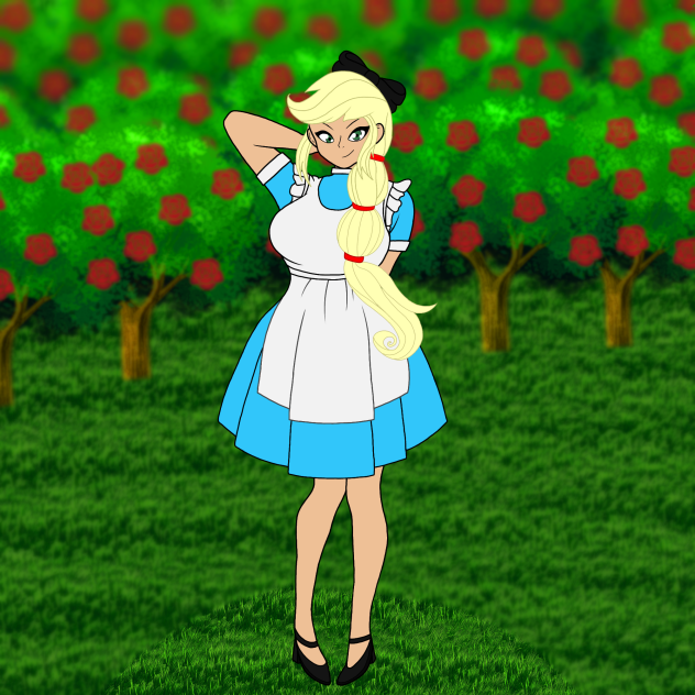 Applejack in Alice's dress