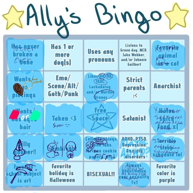 Bingo sheet (Ally's Bingo)