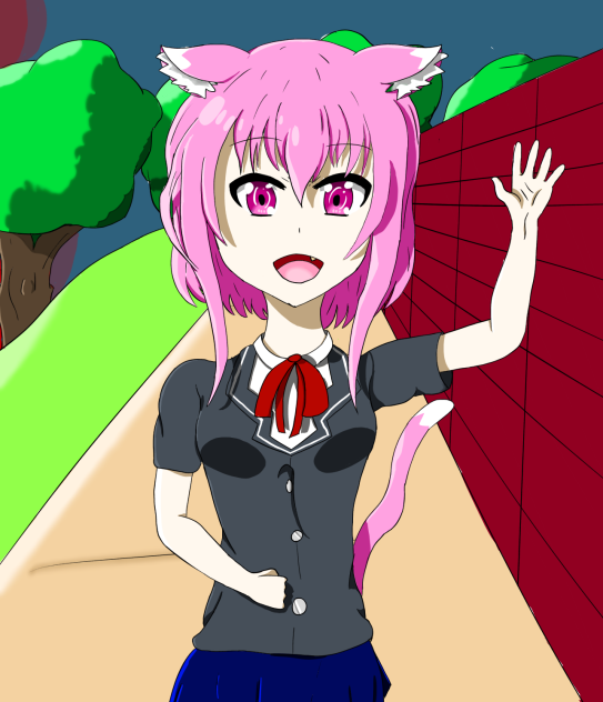 Anime cat girl at school