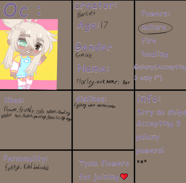 Character sheet