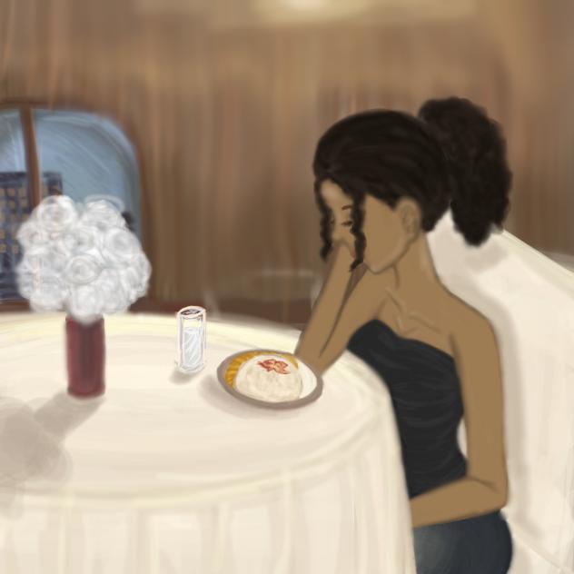 random girlie in restaurant