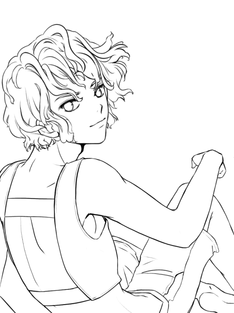 週末の落書き 16 一緒に月を見よ 線画